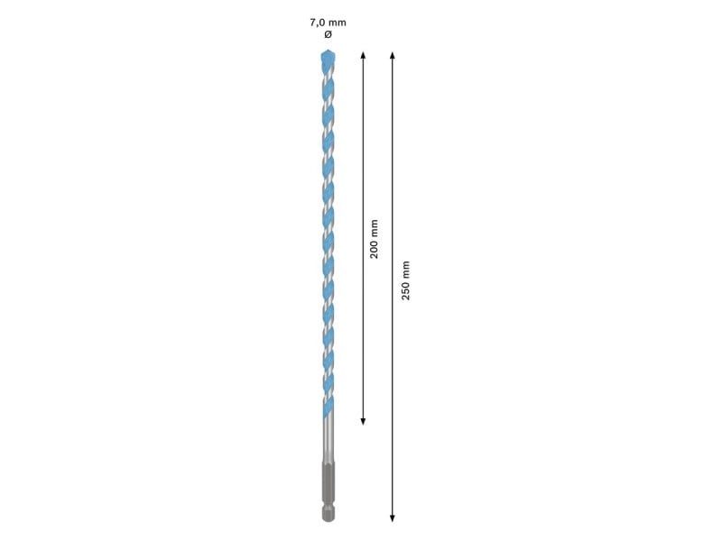 BOSCH EXPERT HEX-9 Burghiu universal 7,0 x 200/250 mm cu prindere burghiu 1/4"