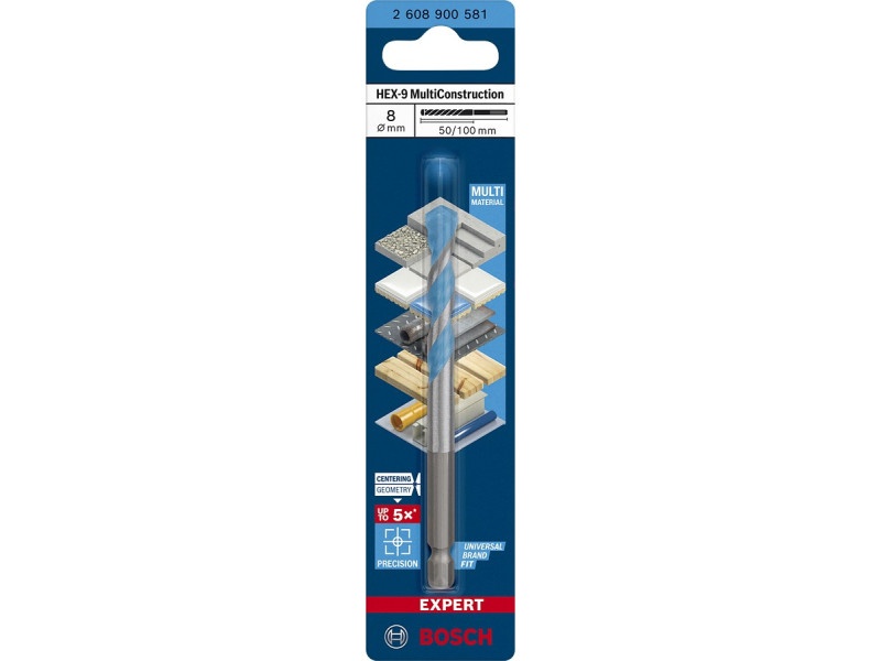 BOSCH EXPERT HEX-9 Burghiu universal 8,0 x 50/100 mm cu prindere burghiu 1/4" - 1 | YEO