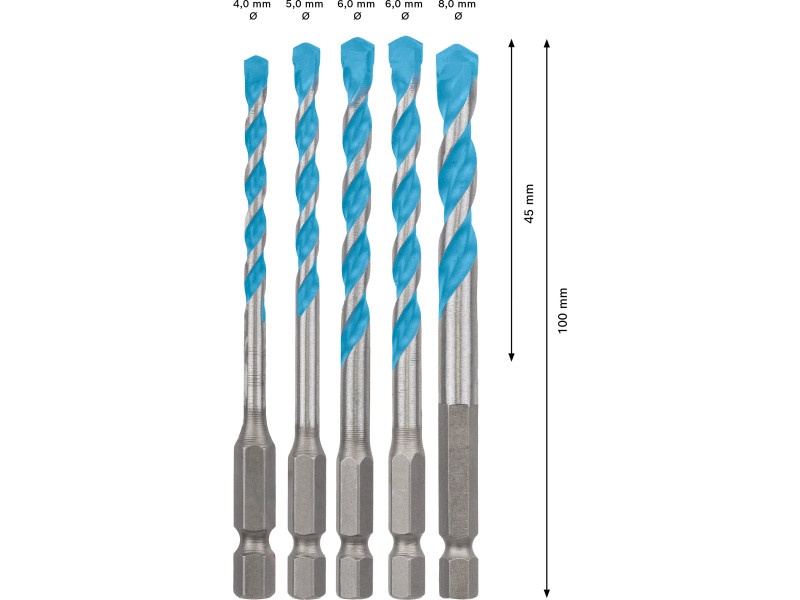 BOSCH EXPERT HEX-9 Set universal de burghie 5 piese (4 / 5 / 6 / 6 / 8 mm) 1/4" prindere burghie