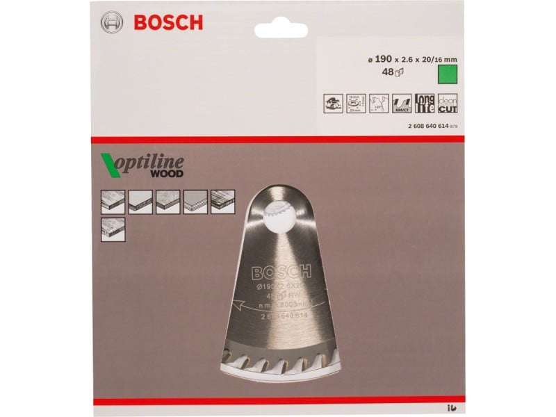 BOSCH Lamă de ferăstrău pentru lemn 190 x 20/16 x 2,6 mm / 48T Optiline Wood ATB