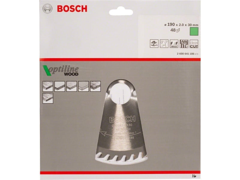 BOSCH Lamă de ferăstrău pentru lemn 190 x 30 x 2,0 mm / 48T Optiline Wood ATB - 1 | YEO