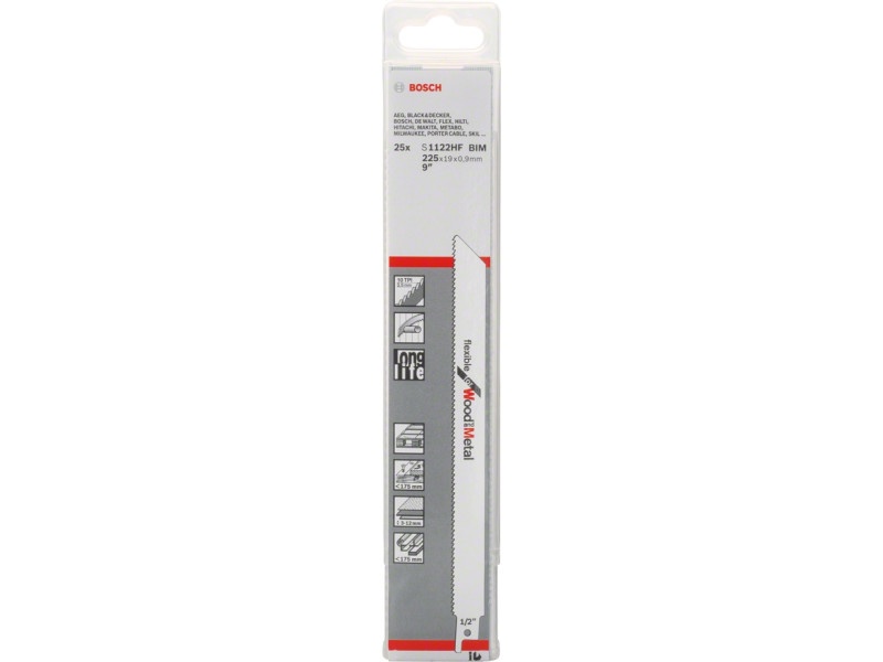 BOSCH Pânză de ferăstrău sabie pentru cuie lemn S 1122 HF 225 mm / 10TPI bimetal (25 bucăți)