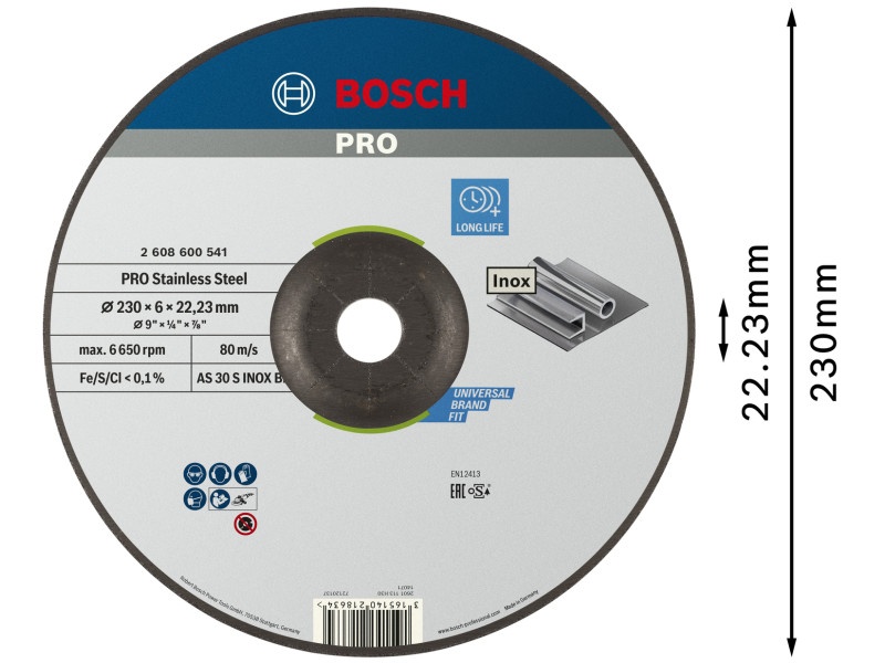 BOSCH PRO Disc de curățare pentru oțel inoxidabil 230 x 6,0 x 22,2 mm AS 30 S INOX BF (oSa) - 1 | YEO