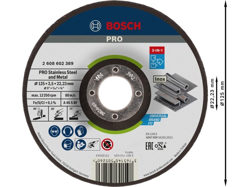 BOSCH PRO Disc de tăiere inox/metal 125 x 2,5 x 22,2 mm 3 în 1 A 46 S BF (oSa) - 2 | YEO