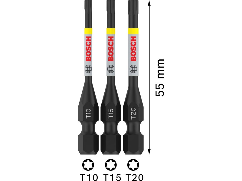 BOSCH PRO Impact bit punct set 3 piese T10 / T15 / T20 x 55 mm 1/4" Hex - 2 | YEO