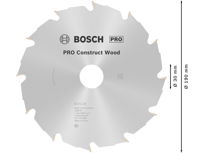 BOSCH PRO Pânză de ferăstrău pentru lemn 190 x 30 x 2,6 mm / 12T Construct Wood - 2 | YEO