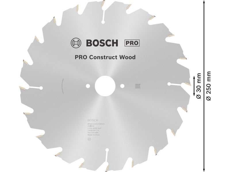 BOSCH PRO Pânză de ferăstrău pentru lemn 250 x 30 x 3,2 mm / 20T Construct Wood - 2 | YEO