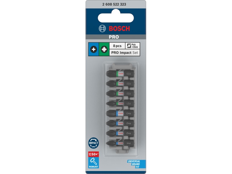 BOSCH PRO set de vârfuri de biți 8 bucăți 25 mm (PH1, PH2 x 3, PH3, PZ2 x 2, PZ3) Pick & Click - 1 | YEO