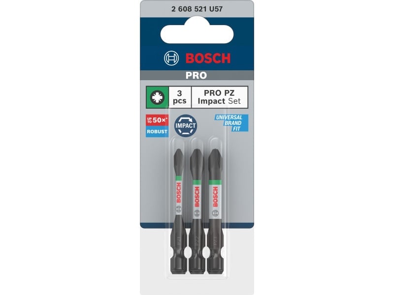 BOSCH PRO Set de vârfuri de impact 3 piese PZ1 / PZ2 / PZ3 x 55 mm 1/4" Hex - 1 | YEO