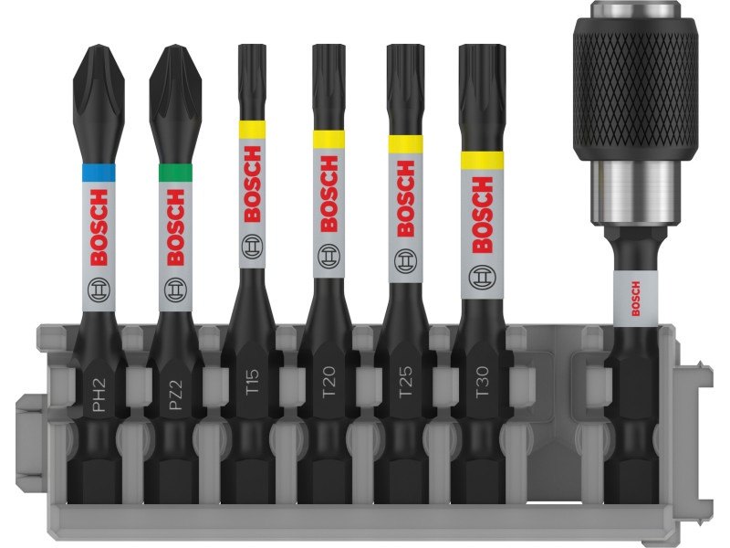 BOSCH PRO set vârf de biți 7 r. 50 mm + suport (PH2, PZ2, T15, T20, T25, T30) Pick & Click