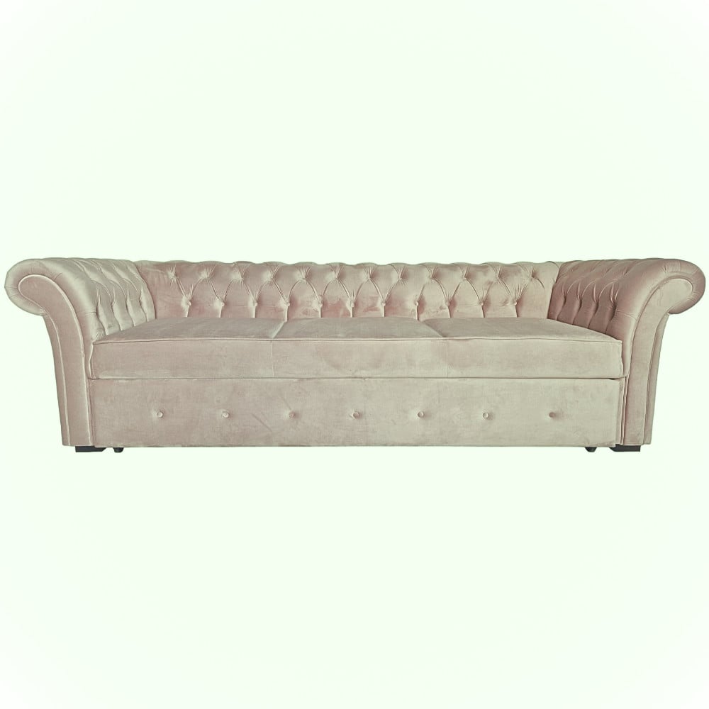 Canapea Extensibila Chesterfield, 250x100x75cm, 3 locuri, Velutto 01 Cream, Glasspandoor - 3 | YEO