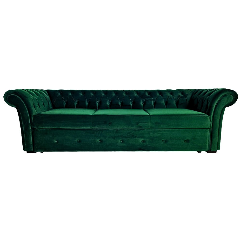 Canapea Extensibila Chesterfield, 250x100x75cm, 3 locuri, Velutto 10 Dark Green, Glasspandoor - 3 | YEO