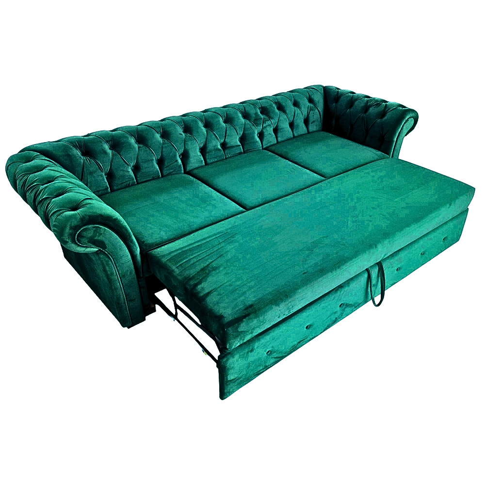 Canapea Extensibila Chesterfield, 250x100x75cm, 3 locuri, Velutto 12 Azur, Glasspandoor - 1 | YEO