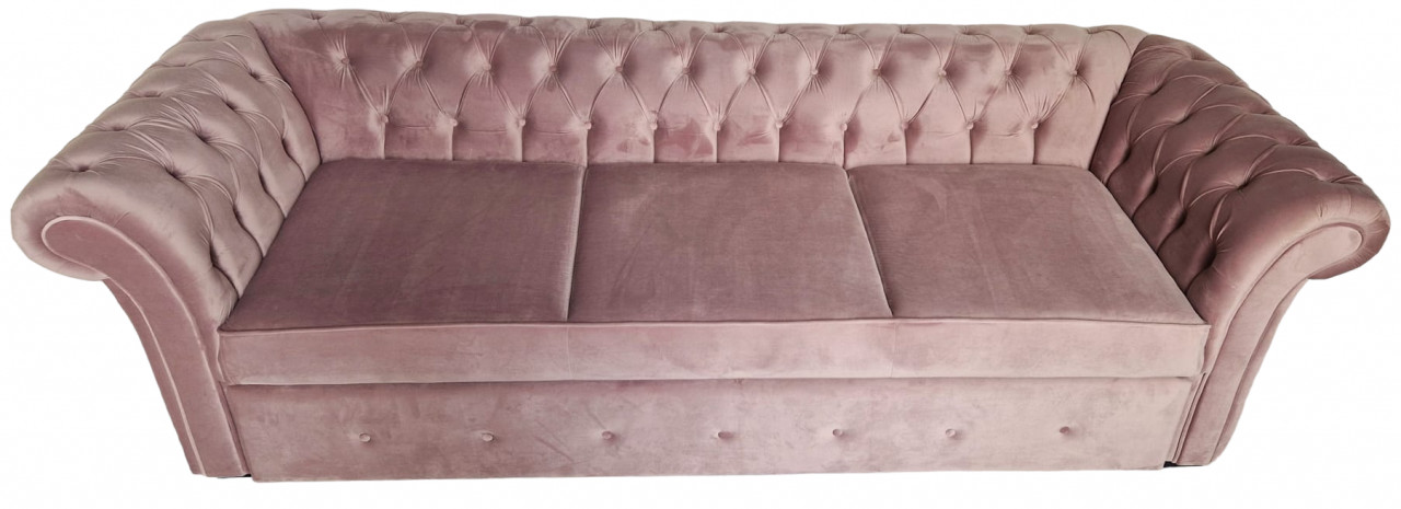 Canapea Extensibila Chesterfield, 250x100x75cm, 3 locuri, Velutto 14 Flamingo, Glasspandoor - 2 | YEO