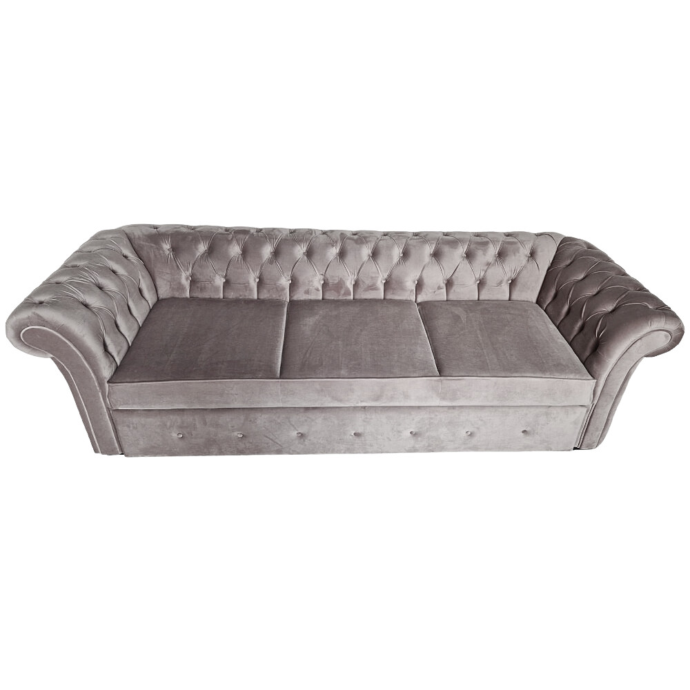 Canapea Extensibila Chesterfield, 250x100x75cm, 3 locuri, Velutto 15 Silver, Glasspandoor - 2 | YEO