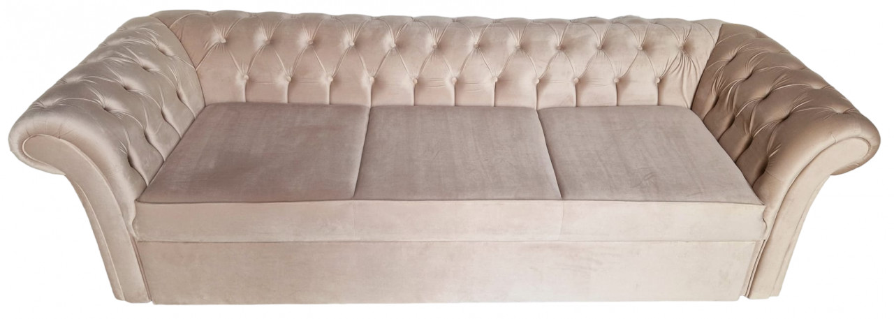 Canapea Extensibila Chesterfield, 250x100x75cm, 3 locuri, Velutto 2 Beige, Glasspandoor - 2 | YEO