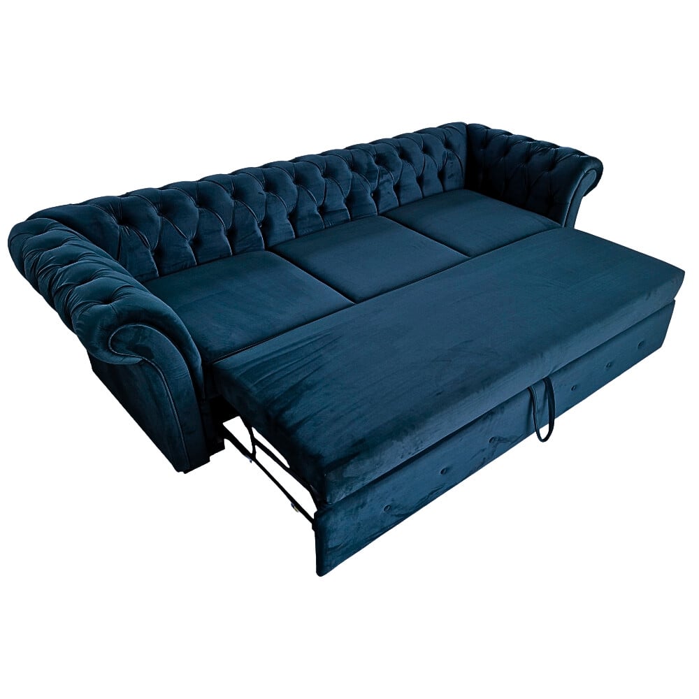 Canapea Extensibila Chesterfield, 250x100x75cm, 3 locuri, Velutto 25 Navy, Glasspandoor - 1 | YEO