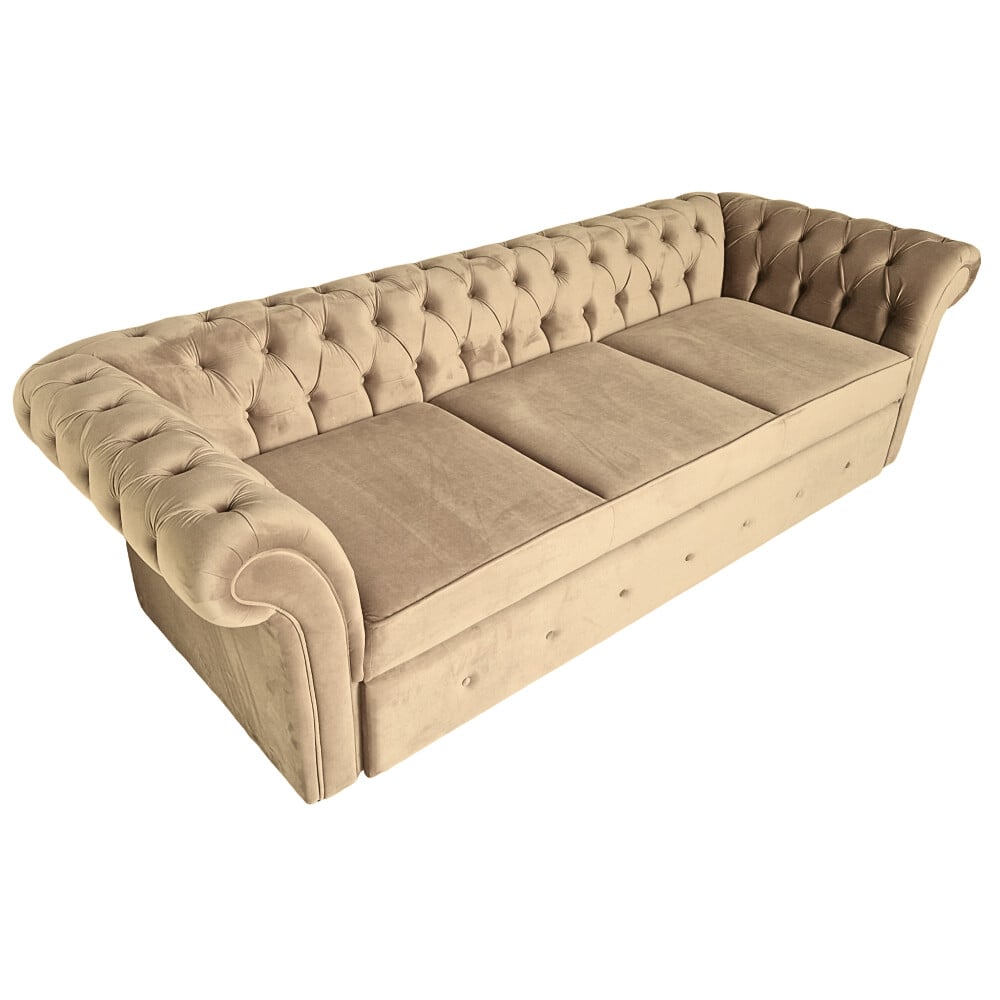 Canapea Extensibila Chesterfield, 250x100x75cm, 3 locuri, Velutto 29 Taupe, Glasspandoor