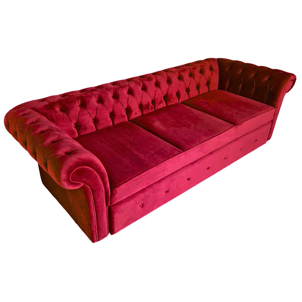 Canapea Extensibila Chesterfield, 250x100x75cm, 3 locuri, Velutto 32 Chianti, Glasspandoor