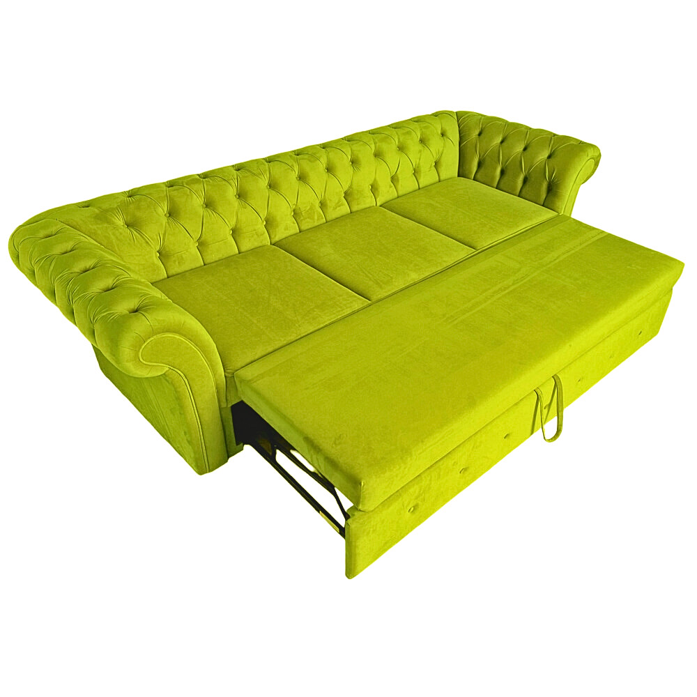 Canapea Extensibila Chesterfield, 250x100x75cm, 3 locuri, Velutto 34 Amber Green, Glasspandoor - 1 | YEO