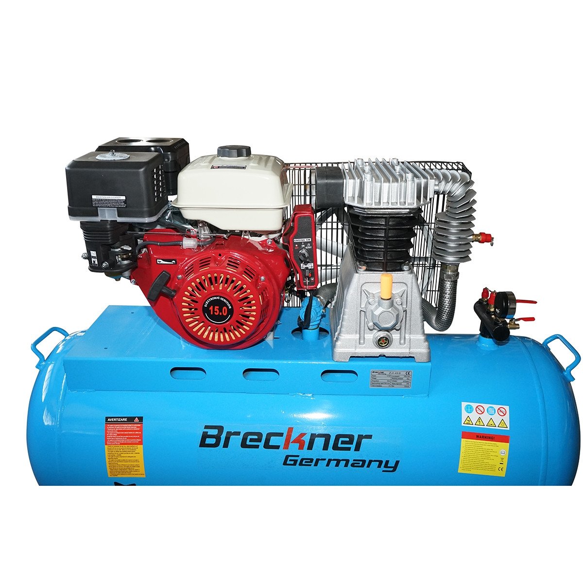 Compresor aer 200L putere 4.8kW/6.5CP presiune 8 Bar, debit 200L/min cu motor pe benzina 15CP si pornire electrica, Cod: BK78556, Brand: BRECKNER GERMANY - 3 | YEO