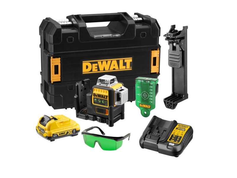 DEWALT laser transversal fără fir 3 × 360° 10.8-12 V (verde) (1 x baterie 2.0 Ah + încărcător) DCE089D1G