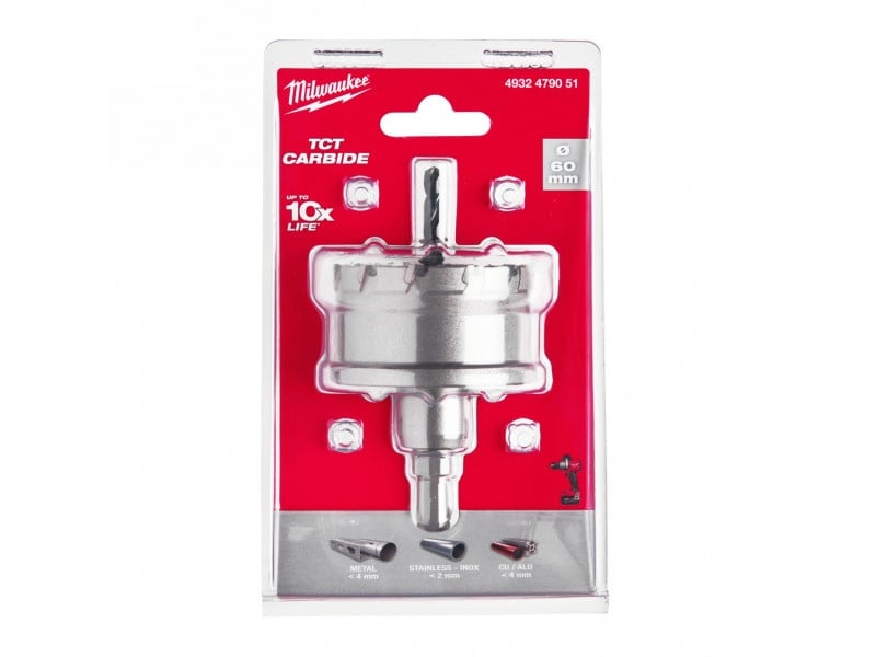 Ferăstrău de găuri MILWAUKEE TCT 60 mm cu mâner cu 3 fețe inox - 1 | YEO