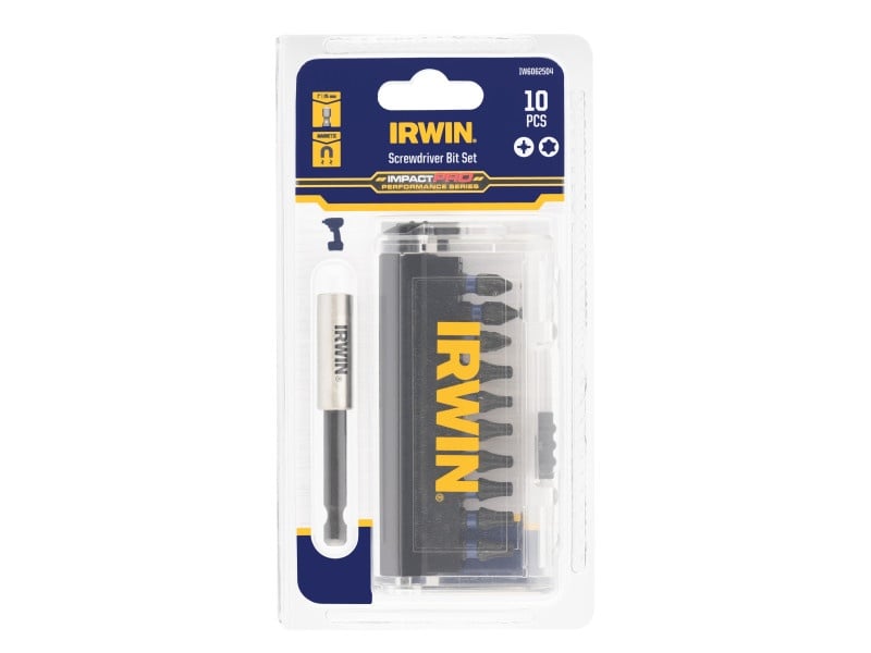 IRWIN Impact Pro set vârfuri de biți 10 bucăți 25 mm (3 x PZ2, 4 x T20, 3 x T25) + suport vârfuri de biți