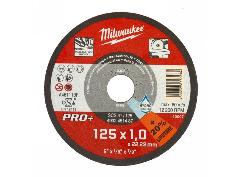 MILWAUKEE Disc de tăiat pentru metal 125 x 1,0 x 22,2 mm inox drept SC41 PRO+