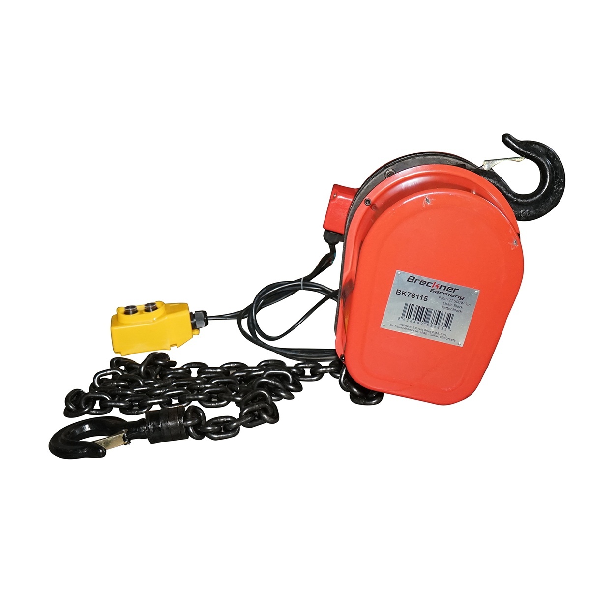 Palan electric otel 220V, 500W cu lant 3m, sarcina maxima 2000 kg, carlig cu siguranta , Cod: BK76115, Breckner Germania