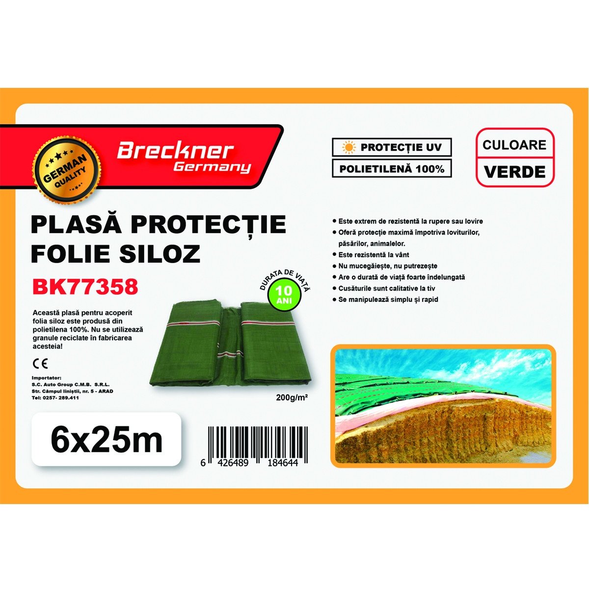 Plasa/prelata protectie pentru folie siloz verde 6x25m, Cod: BK77358, Echivalență: DISEN31, Breckner Germany - 2 | YEO