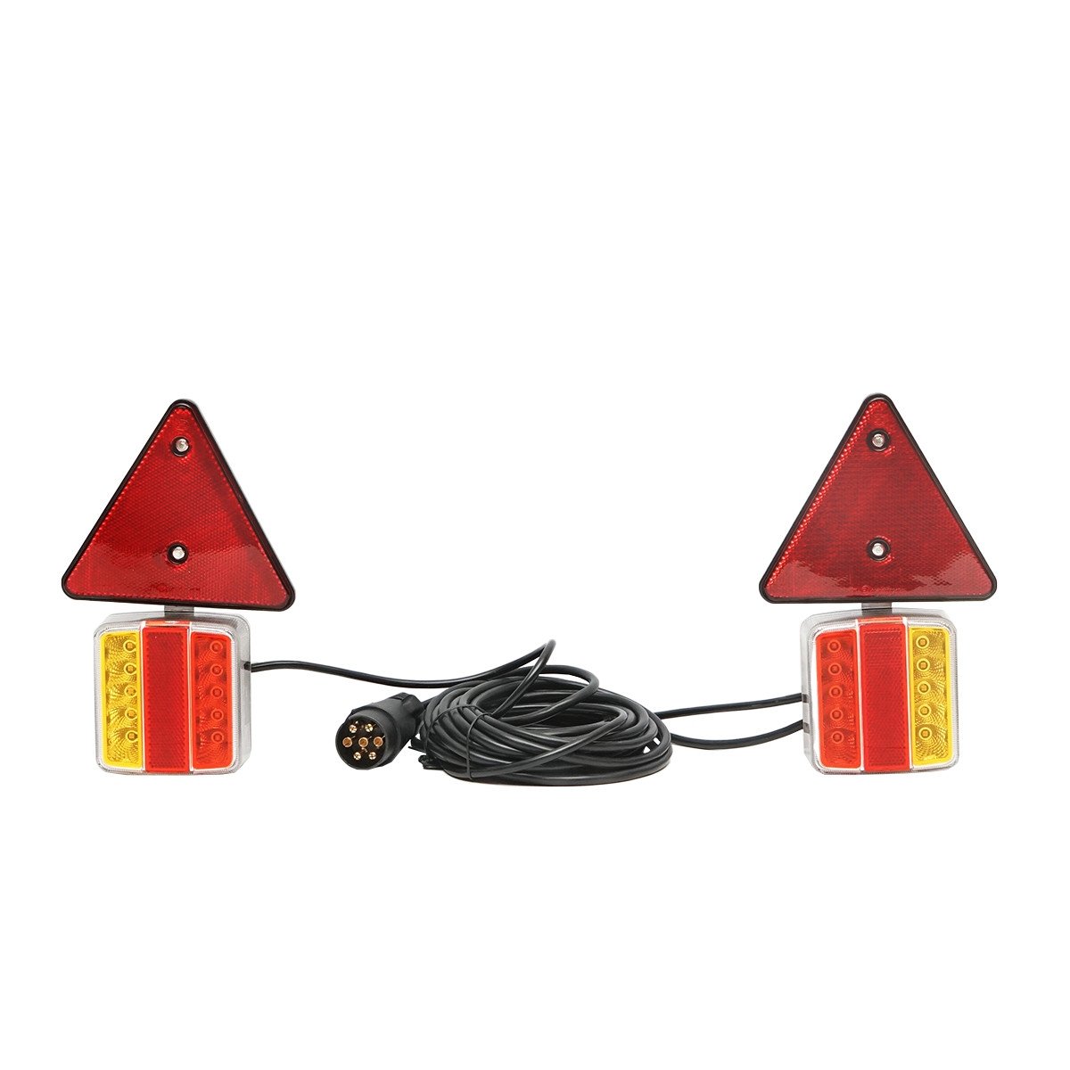 Set lampi LED magnetice cu triunghiuri reflectorizante pentru remorca, fisa 7 pini, cablu 2,5m cablu fisa = 7,5 m Cod: BK98483, Echivalență: DISSA93, Breckner Germany