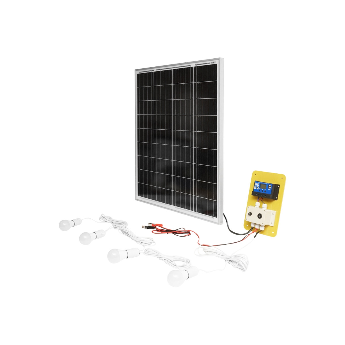 Set panou solar, 75W fotovoltaic monocristalin 790x690x75mm 12-24V, 4 becuri LED 9W, Cod: BK87447 Echivalență: DISCS76, Breckner Germany - 1 | YEO