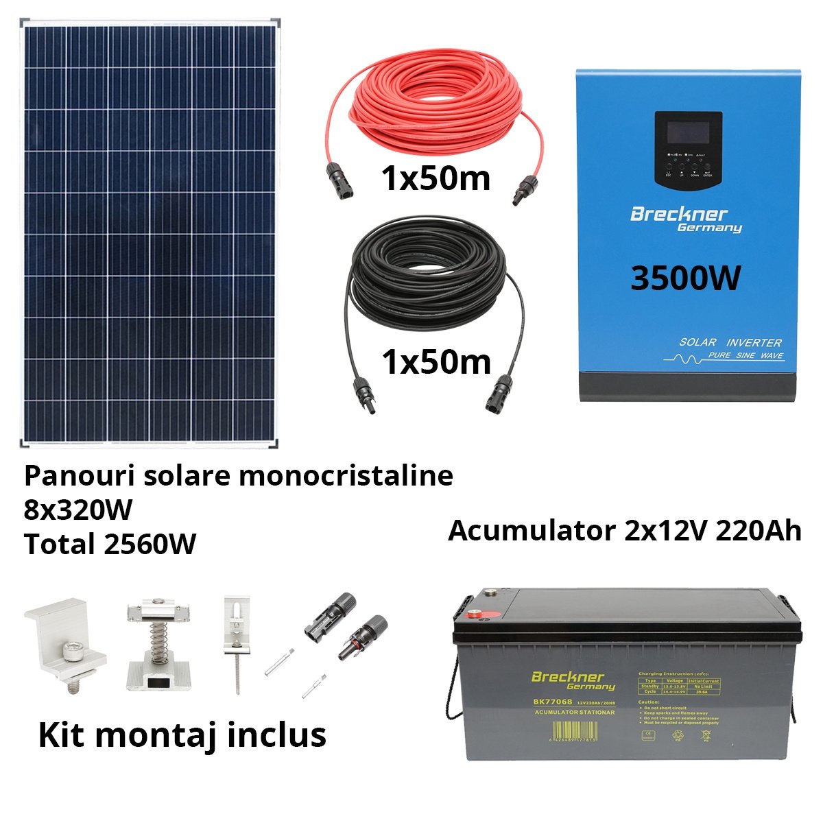 Sistem solar fotovoltaic cu invertor 3.5KW 220V ON-Grid Hibrid 100A MPPT, Cod: BK88704, Brand: BRECKNER GERMANY - 1 | YEO