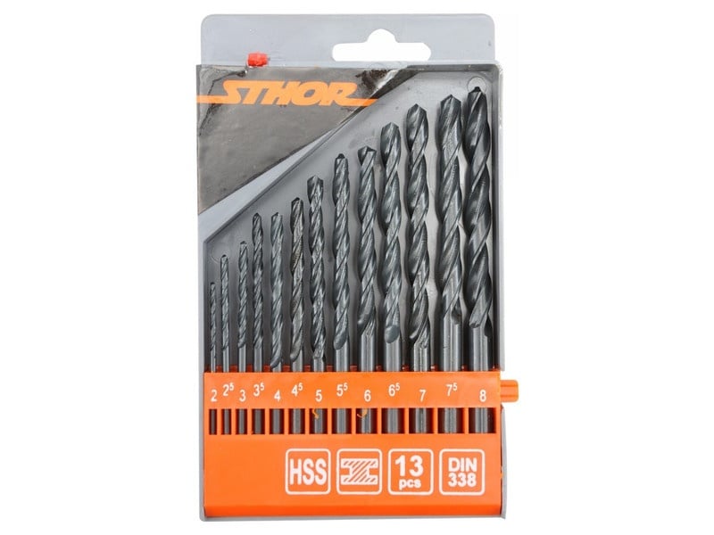 STHOR Set de burghie Twist 13 piese 2,0-8,0 mm HSS