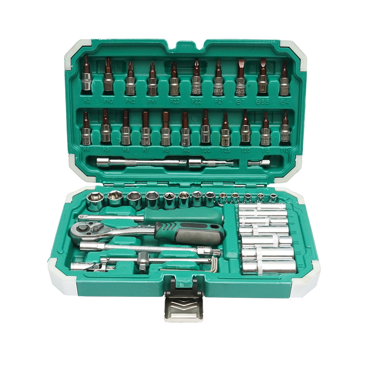 Tusa chei tubulare lungi, biti, hex, torx cu clichet 53 piese , Cod: BK80654, Brand: BRECKNER GERMANY