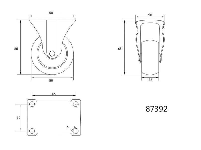 VOREL Roată industrială Furcă fixă 50 mm 25 kg - 1 | YEO