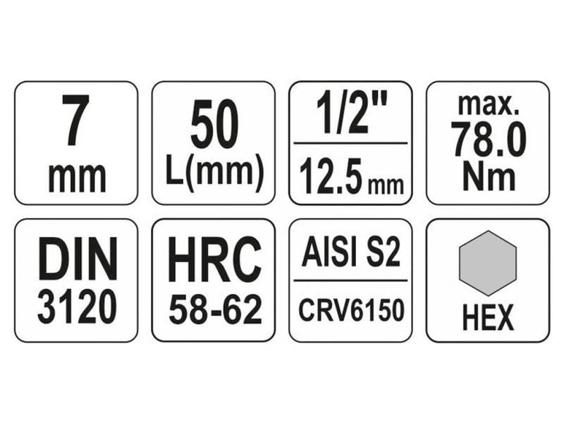 YATO Bit cheie tubulară Allen 1/2" 7 mm CrV