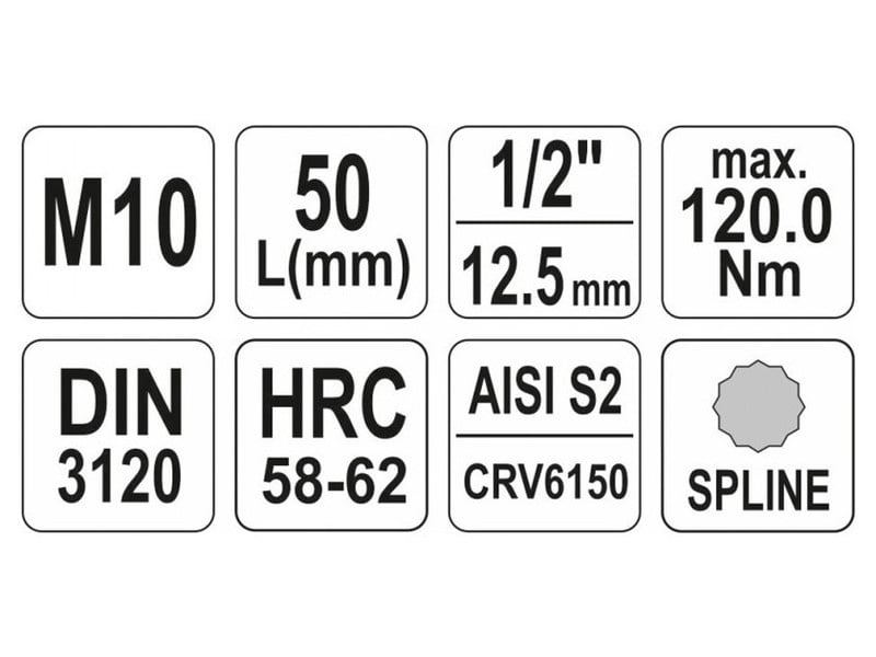 YATO Bit cheie tubulară Spline 1/2" M10 CrV - 4 | YEO