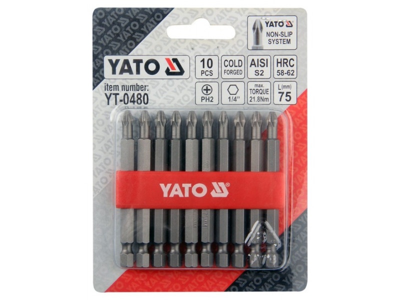 YATO Bithegy PH2 x 75 mm (10 buc) - 1 | YEO