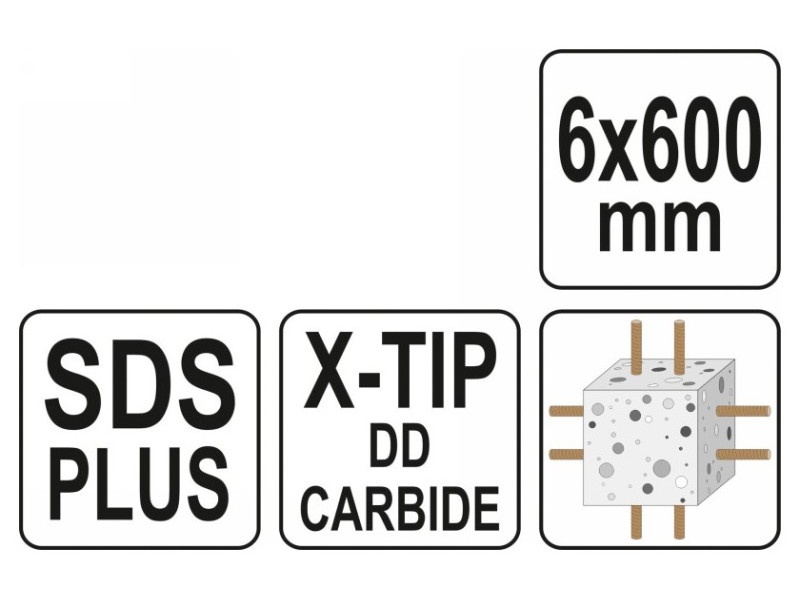 YATO Burghiu pentru piatră 6 x 600/525 mm pătrat SDS-Plus