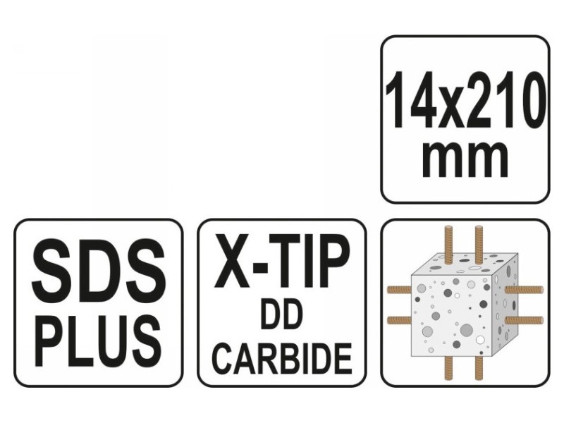 YATO Burghiu pentru roci 14 x 210/150 mm cu patru tăișuri SDS-Plus - 3 | YEO