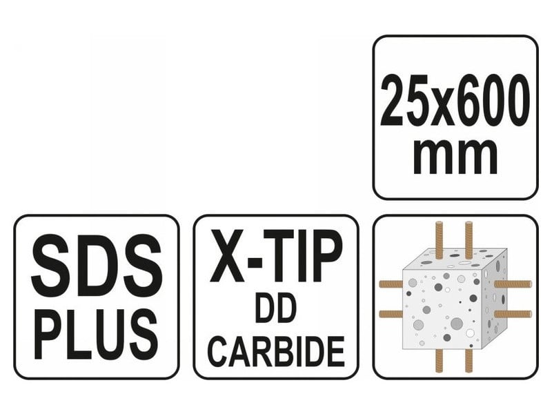 YATO Burghiu pentru roci 25 x 600/525 mm cu patru tăișuri SDS-Plus - 2 | YEO