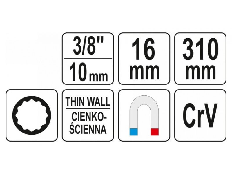 YATO Cheie cu lumânare cu soclu articulat 16 mm 3/8" magnetic CrV - 3 | YEO