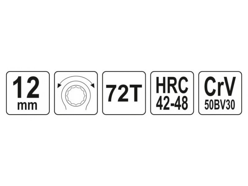 YATO Cheie stea cu clichet 12 mm / 175 mm CrV - 3 | YEO