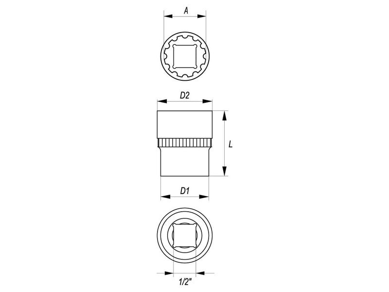 YATO Cheie tubulară Spline 1/2" 8 mm CrV - 1 | YEO