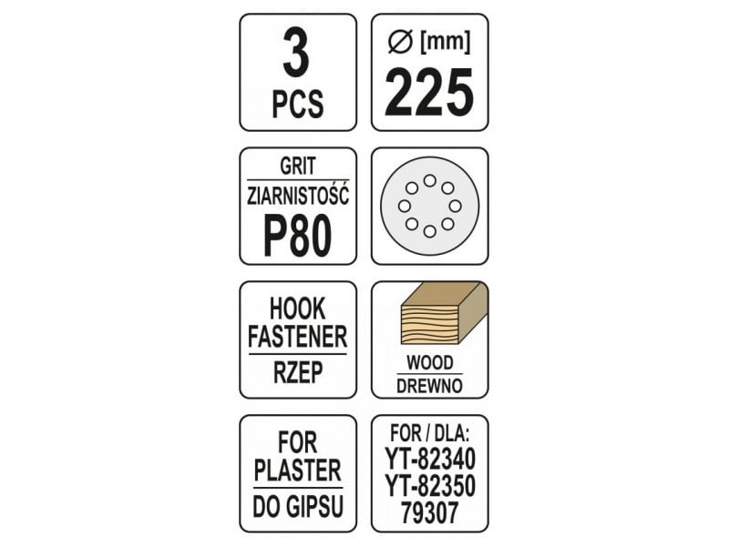 YATO Disc de fixare Velcro 225 mm / P80 (3 buc)