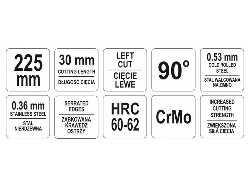 YATO Foarfece de tăiat plăci 225 mm stânga 90 grade CrMo - 2 | YEO