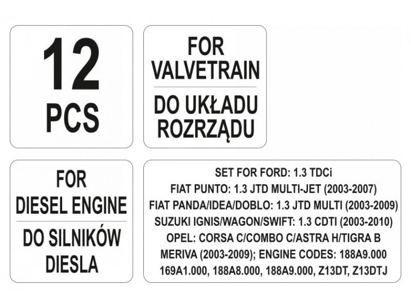 YATO Kit de fixare a comenzilor 12 piese (Diesel) Ford Fiat Suzuki Opel