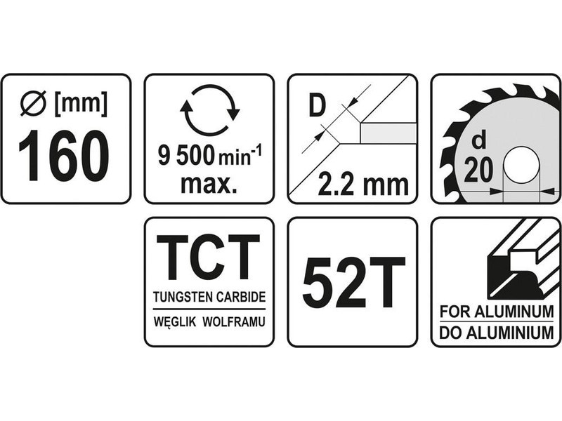 YATO Lamă de ferăstrău pentru aluminiu 160 x 20 x 1,5 mm / 52T - 1 | YEO